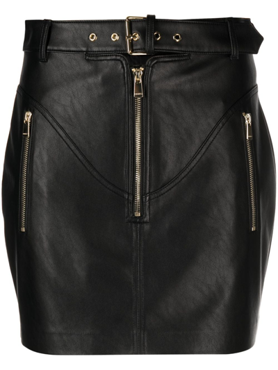 Pinko Belted Faux-leather Miniskirt In Black  
