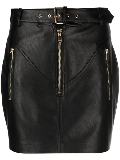 Pinko Belted Faux-leather Miniskirt In Black