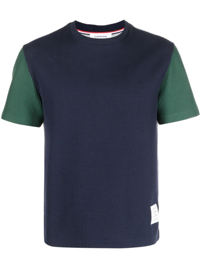 Thom Browne T-shirt Mit Waffelstrick-muster In Blue