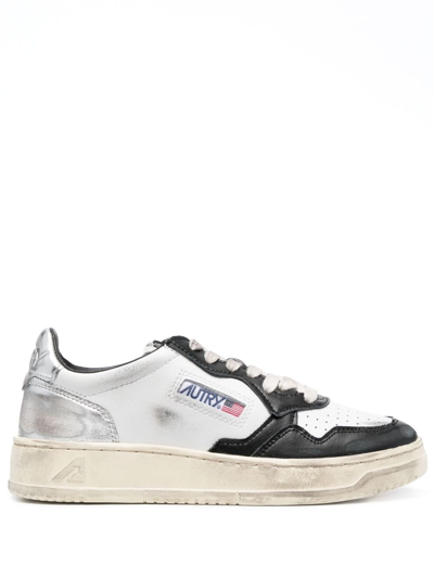 Autry Super Vintage Low Leather Sneakers In Silver