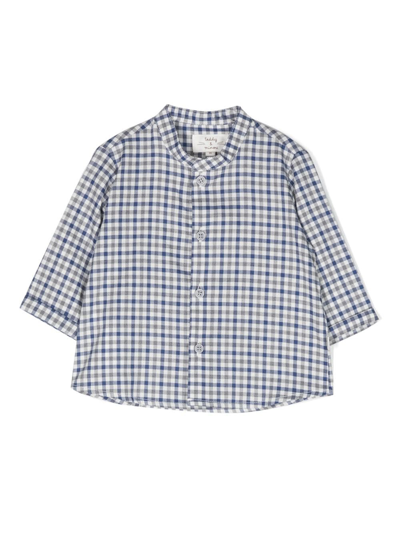 Teddy & Minou Babies' Long-sleeve Plaid Cotton Shirt In Blau