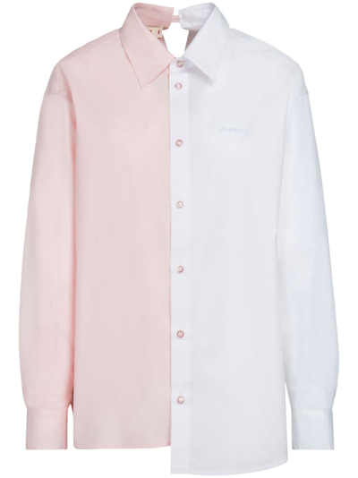 Marni Split Patchwork Button-front Shirt In White