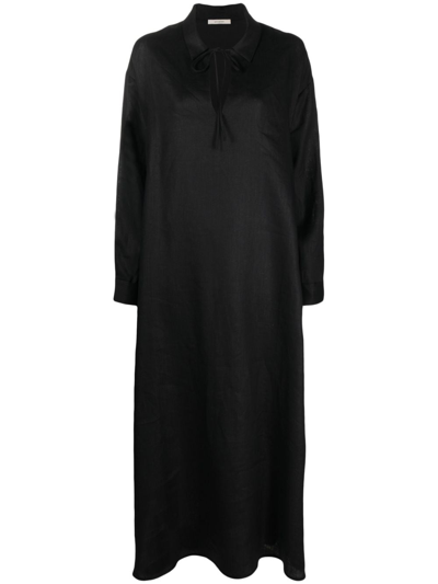 Asceno Lisbon Organic-linen Maxi Dress In Black