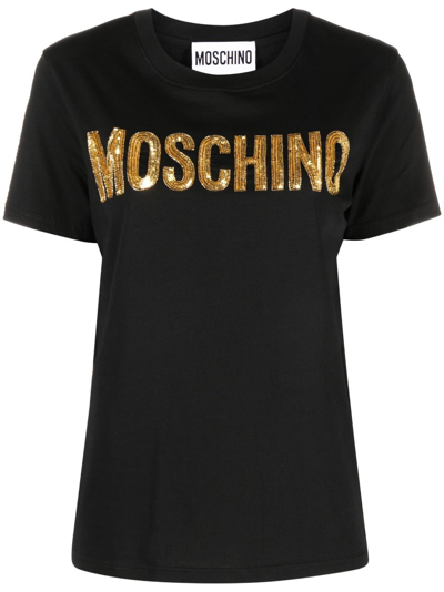 Moschino Logo-embellished Cotton T-shirt In Black