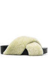 Jil Sander Shearling Cross-over Sandals In Green