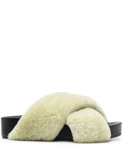 JIL SANDER SHEARLING CROSS-OVER SANDALS