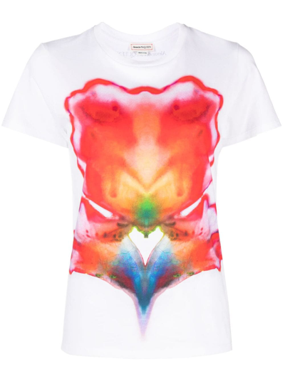 Alexander Mcqueen Abstract-print Cotton T-shirt In White