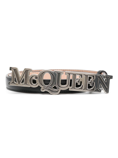 Alexander Mcqueen Logo-plaque Leather Belt In Black