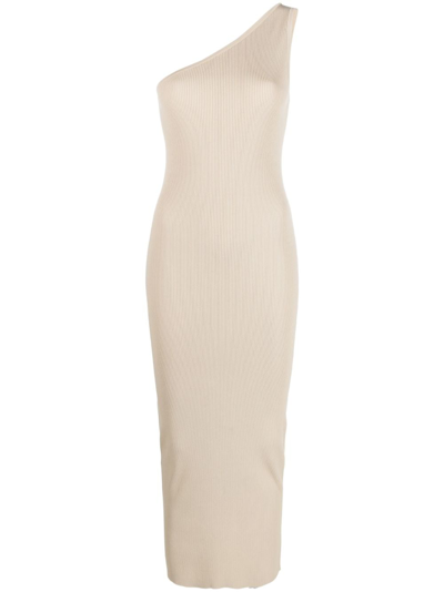 Totême One-shoulder Ribbed-knit Dress In Beige