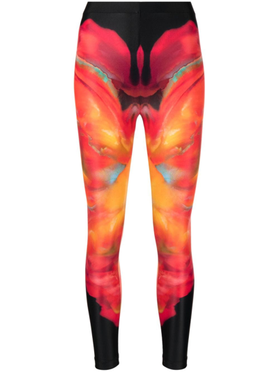 Alexander Mcqueen Abstract-print Leggings In Black