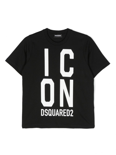 Dsquared2 Kids' Logo-print Cotton T-shirt In Schwarz