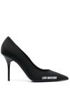 Love Moschino Logo-print Pointed-toe Leather Pumps In Schwarz