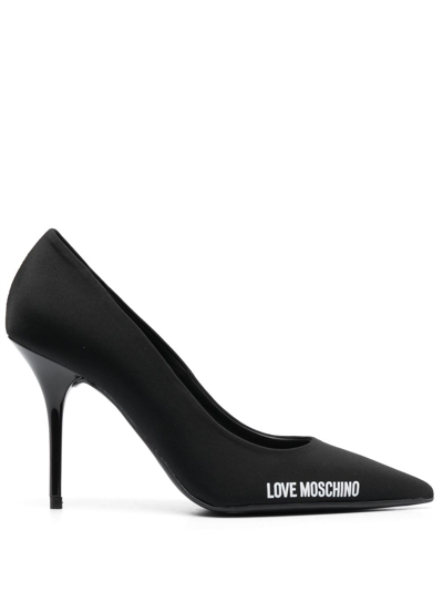 LOVE MOSCHINO 100MM LOGO-PRINT LEATHER PUMPS