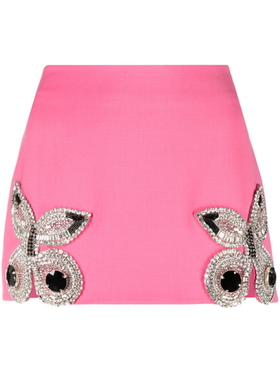 Area Crystal-embellished Wool Miniskirt In Pink
