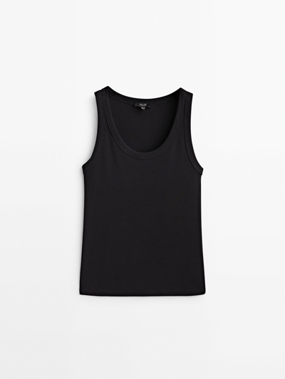 Massimo Dutti Cotton Blend Vest Top In Schwarz