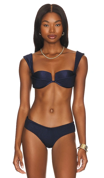 Ostra Brasil Robust Structured Bikini Top In Ribbed Navy Blue