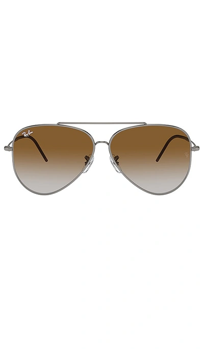 Ray Ban Sunglasses Unisex Aviator Reverse - Gunmetal Frame Brown Lenses 59-11