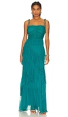 Ulla Johnson Aveline Silk Tie-shoulder Tiered Ruffle Gown In Montego