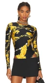 Versace Jeans Couture Black Long-sleeved Bodysuit In Black & Gold
