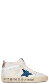 Golden Goose Mid Star With Blue Glitter Star And Pink Suede Heel Tab In White
