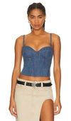 Fleur Du Mal Contrast-stitching Denim Bustier In Medium Wash Denim