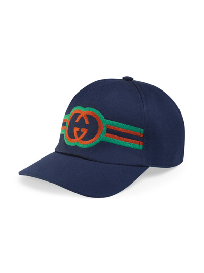 Gucci Kids' Interlocking G Canvas Baseball Cap In Navy Blue