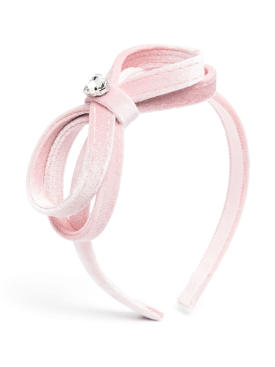 Monnalisa Kids' Bow-detail Velour Headband In Pink