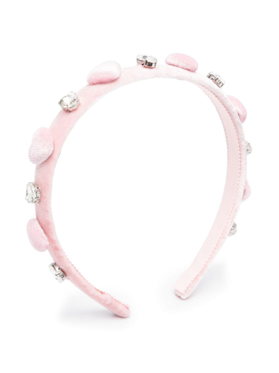 Monnalisa Kids' Crystal-embellished Heart-motif Headband In Pink