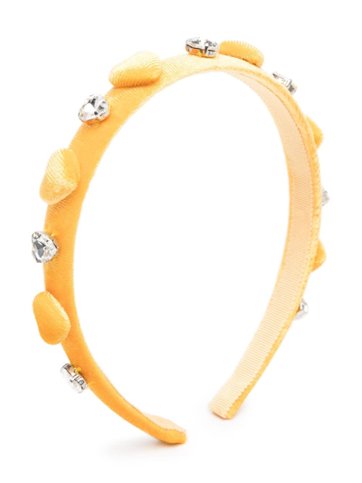 Monnalisa Kids' Crystal-embellished Heart-motif Headband In Yellow