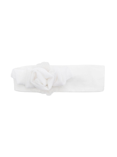 Monnalisa Kids' Rose-detail Velvet Headband In White