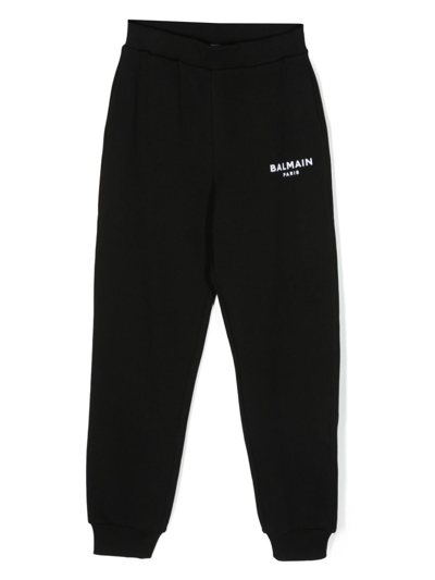 Balmain Kids' Logo-print Cotton Track Pants In Black