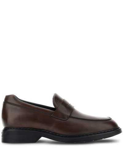 Hogan H576 Mocassino Loafers In Brown