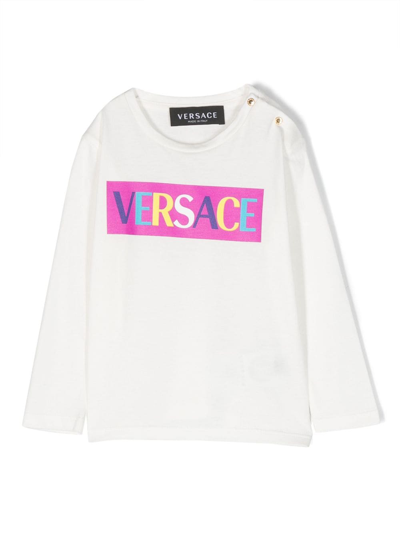 Versace Babies' Logo-print Cotton T-shirt In White