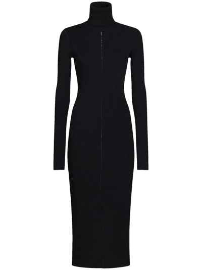 Marni High-neck Long-sleeves Ribbed Dress In Black