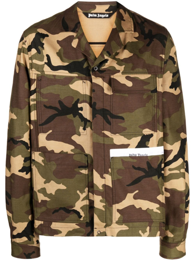 Palm Angels Camouflage-print Cotton Jacket In Green