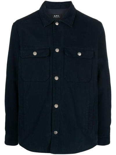 Apc Spread-collar Cotton Shirt Jacket In Blue