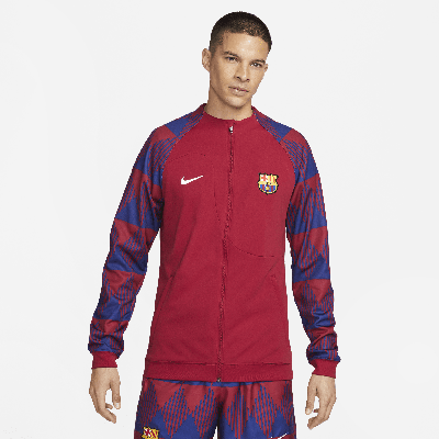 Nike Fc Barcelona Academy Pro  Men's Full-zip Knit Soccer Jacket In Red