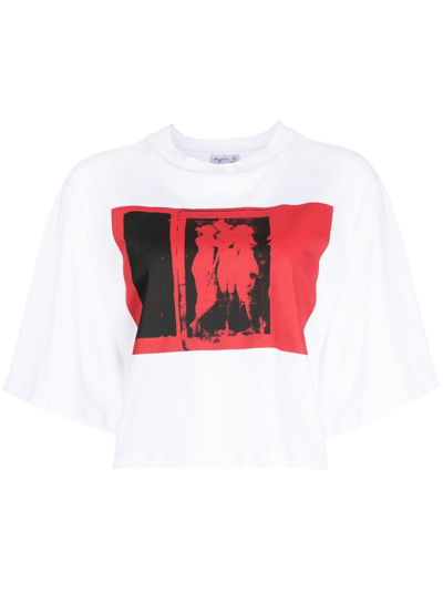 Agnès B. Graphic-print Cotton Cropped T-shirt In White