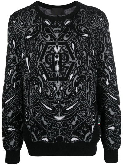 Philipp Plein Paisley-print Cashmere-silk Jumper In Black