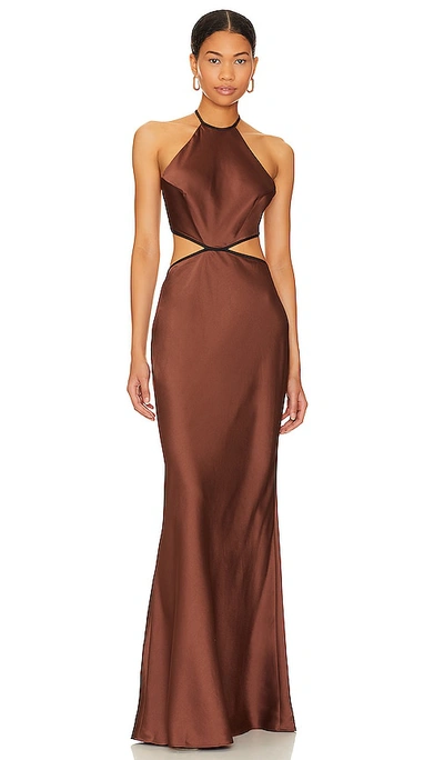 Misha Edem Backless Maxi Dress In Chocolate