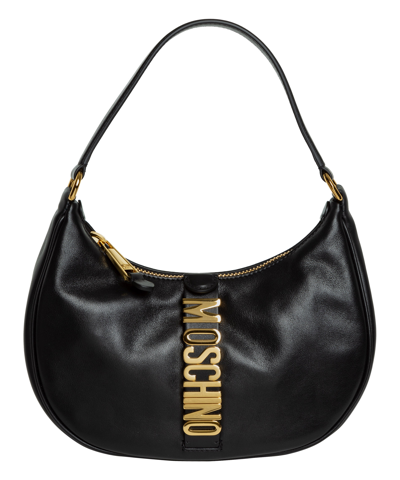 Moschino Leather Hobo Bag In Black