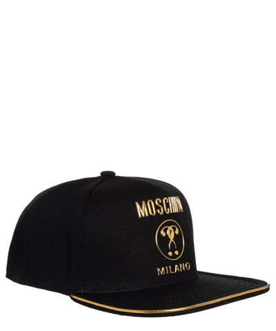 Moschino Double Question Mark Cotton Hat In Black