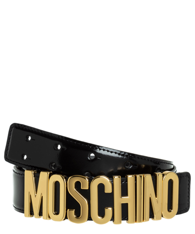 Moschino Men's Logo Buckle Leather Belt In Black