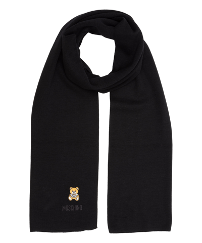 Moschino Toy Teddy Knitted Scarf In Black