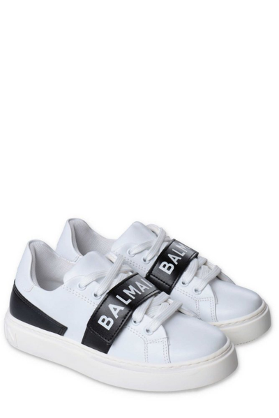 Balmain Kids' Logo-print Low-top Sneakers In White