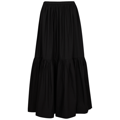 Ganni Cotton-poplin Midi Skirt In Black