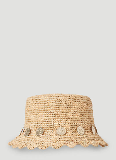 Rabanne Coin-embellished Woven Hat In Beige