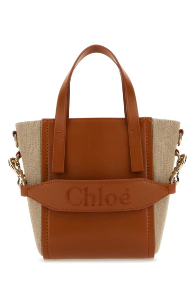 Chloé Small Sense Leather Canvas Tote Bag In Brown