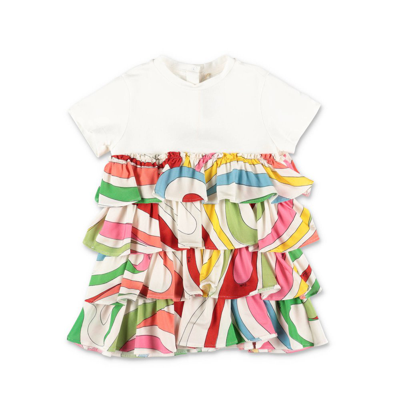 Emilio Pucci Junior Kids'  Graphic Printed Ruffled Tiered  Dress In Multi