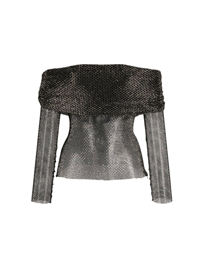 Self-portrait Crystal-embellished Fishnet Top In Black